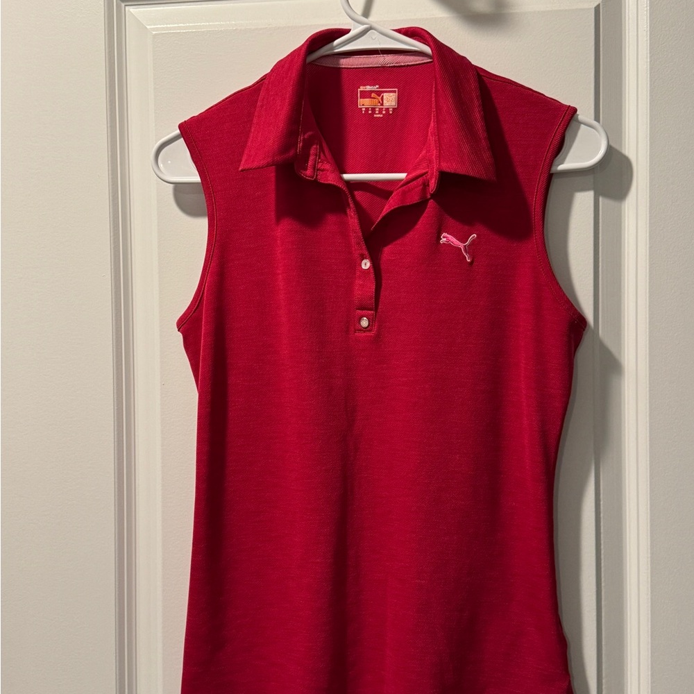 Puma Raspberry Red Fitted Sleeveless Golf Polo